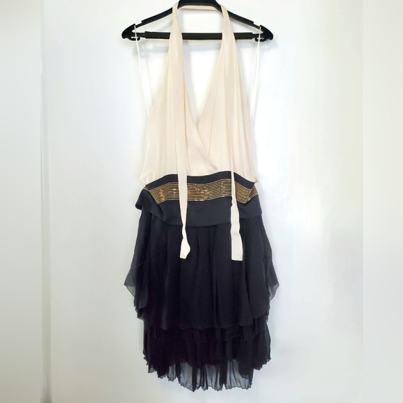 VINTAGE GUCCI Spring 2012 Drop Waist Dress Black White & Gold Size 40 - Picture 8 of 11